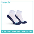 Biofresh Boys’ Antimicrobial Cotton Lite Thin Casual Ankle Socks 3 pairs in a pack RBCKG55