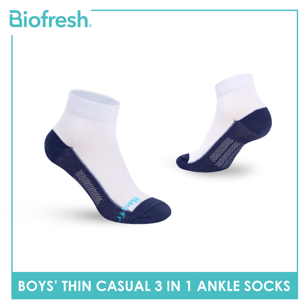 Biofresh Boys’ Antimicrobial Cotton Lite Thin Casual Ankle Socks 3 pairs in a pack RBCKG55