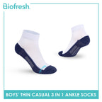 Biofresh Boys’ Antimicrobial Cotton Lite Thin Casual Ankle Socks 3 pairs in a pack RBCKG55