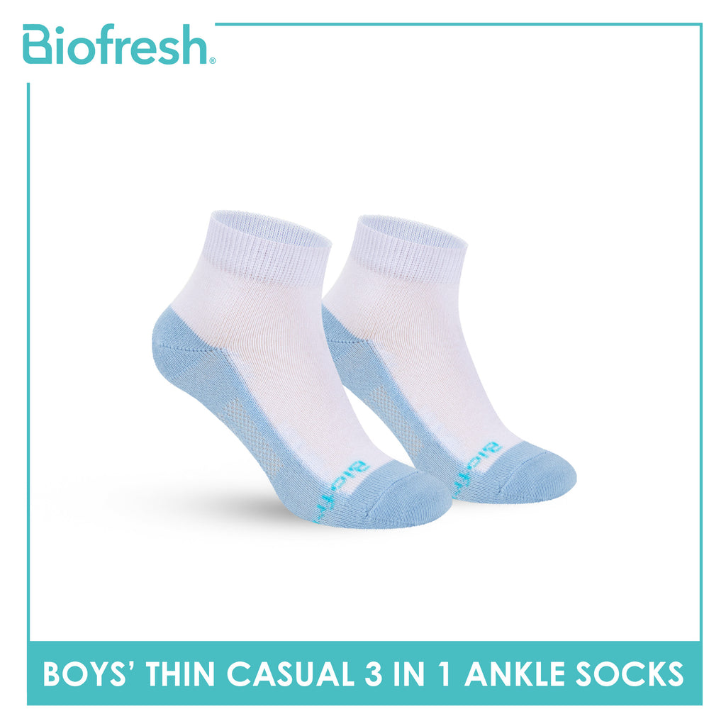 Biofresh Boys’ Antimicrobial Cotton Lite Thin Casual Ankle Socks 3 pairs in a pack RBCKG55
