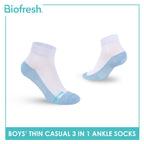 Biofresh Boys’ Antimicrobial Cotton Lite Thin Casual Ankle Socks 3 pairs in a pack RBCKG55