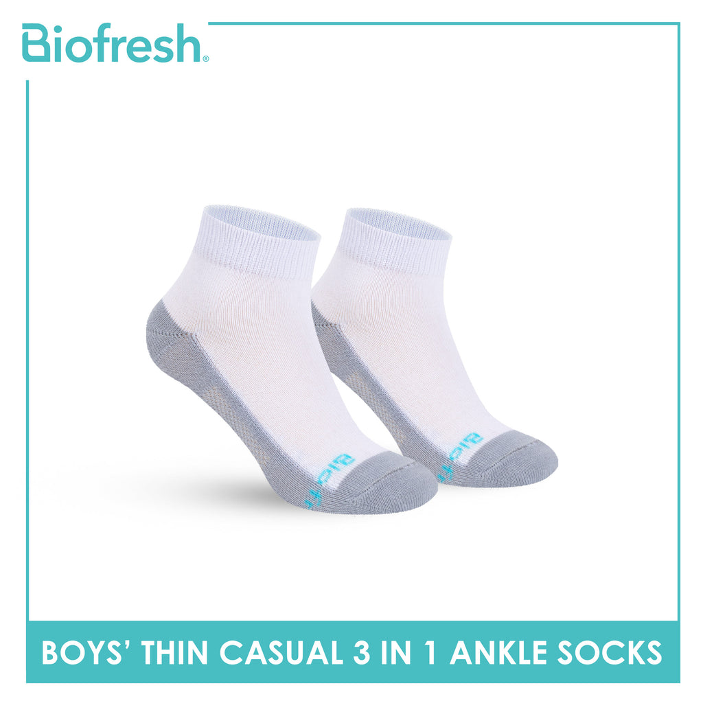 Biofresh Boys’ Antimicrobial Cotton Lite Thin Casual Ankle Socks 3 pairs in a pack RBCKG55
