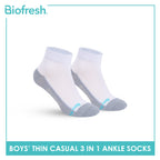 Biofresh Boys’ Antimicrobial Cotton Lite Thin Casual Ankle Socks 3 pairs in a pack RBCKG55