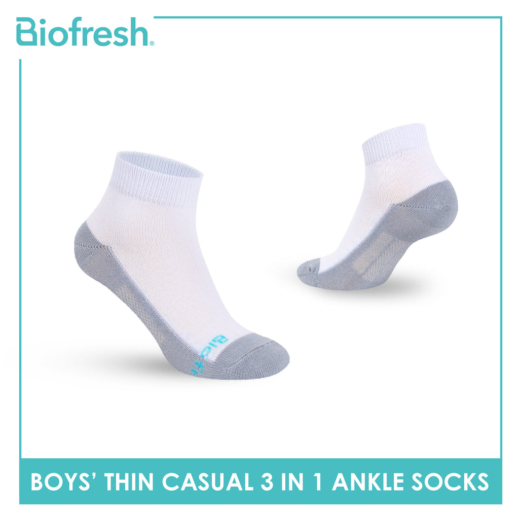 Biofresh Boys’ Antimicrobial Cotton Lite Thin Casual Ankle Socks 3 pairs in a pack RBCKG55