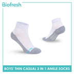 Biofresh Boys’ Antimicrobial Cotton Lite Thin Casual Ankle Socks 3 pairs in a pack RBCKG55