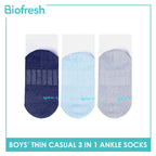 Biofresh Boys’ Antimicrobial Cotton Lite Thin Casual Ankle Socks 3 pairs in a pack RBCKG55