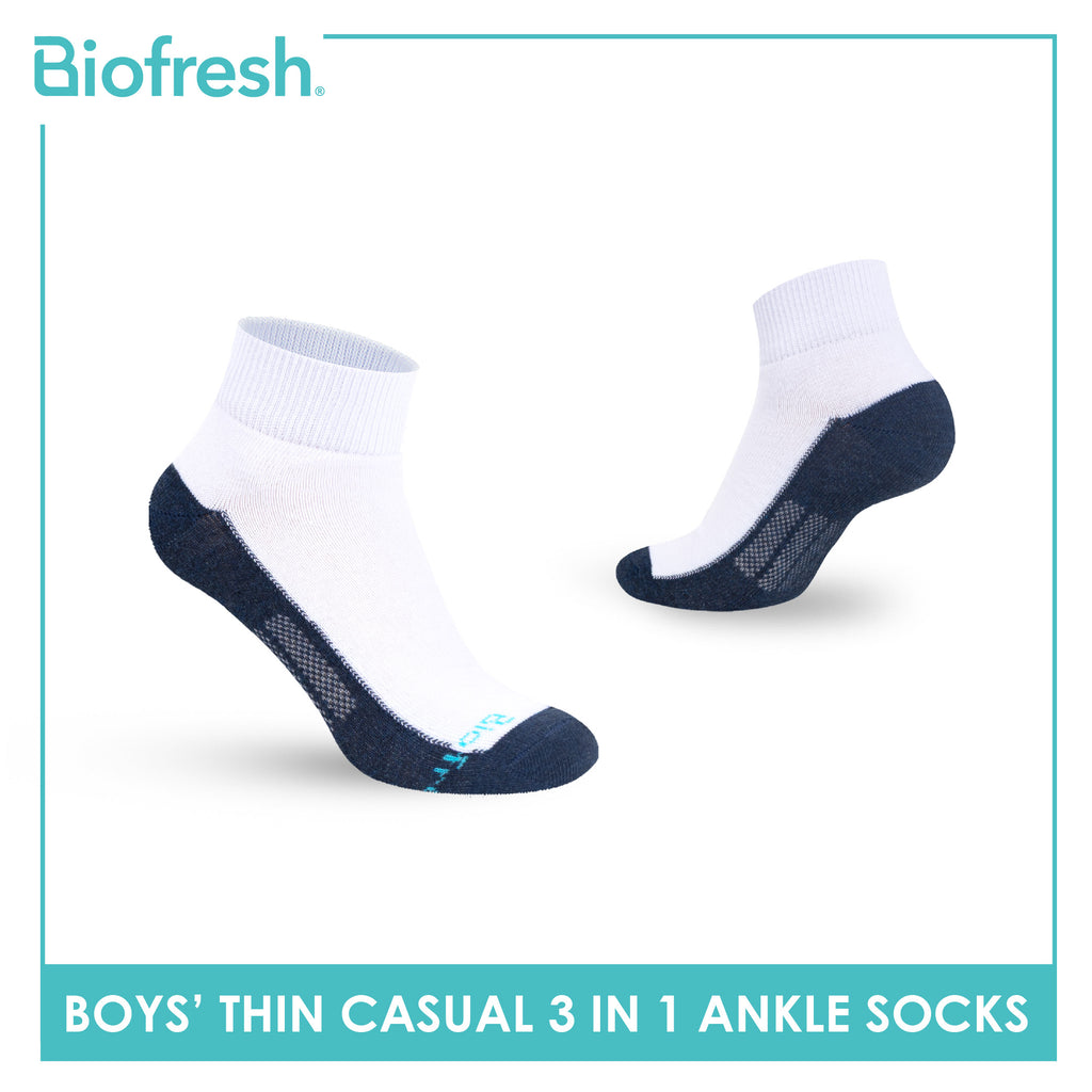 Biofresh Boys’ Antimicrobial Cotton Lite Thin Casual Ankle Socks 3 pairs in a pack RBCKG55