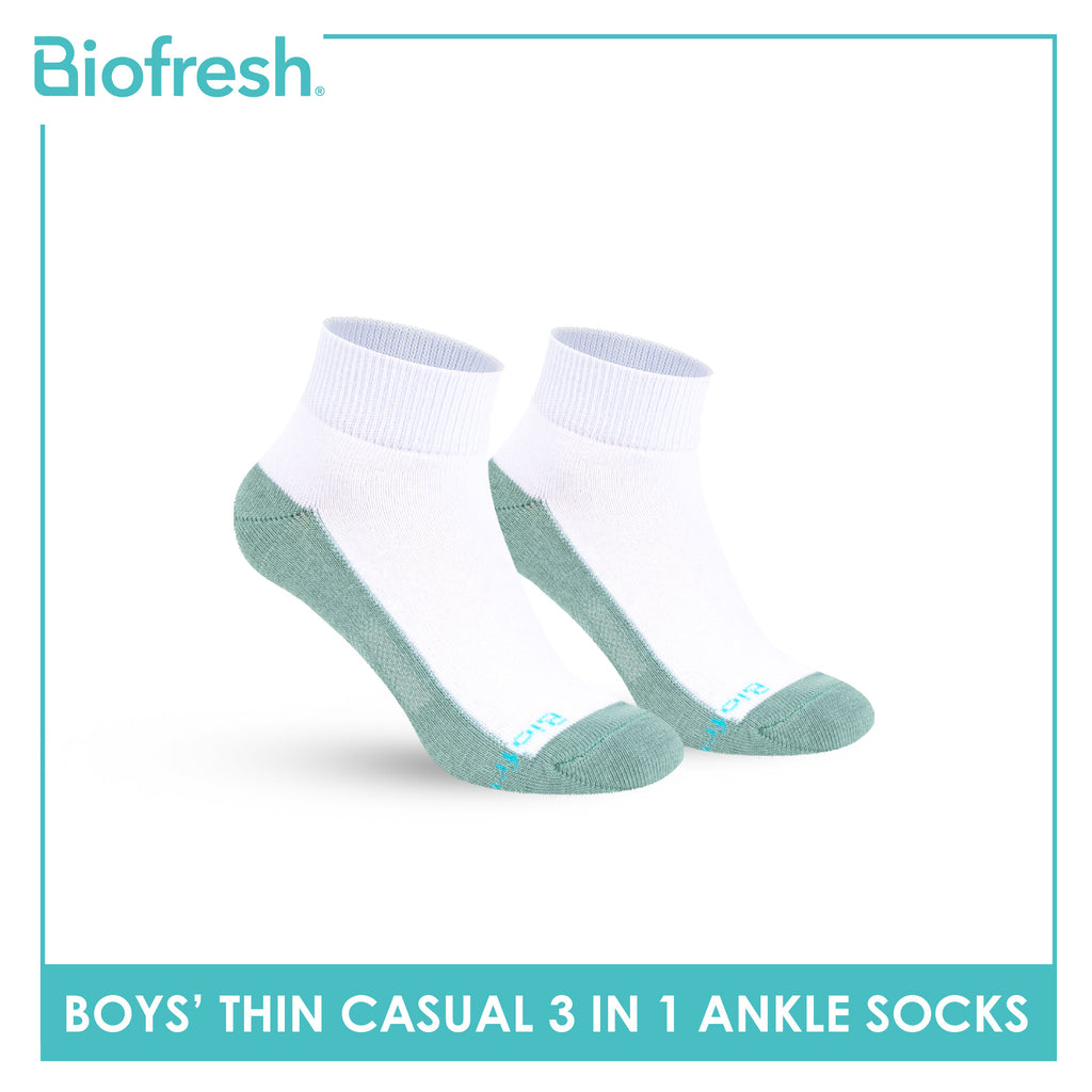 Biofresh Boys’ Antimicrobial Cotton Lite Thin Casual Ankle Socks 3 pairs in a pack RBCKG55