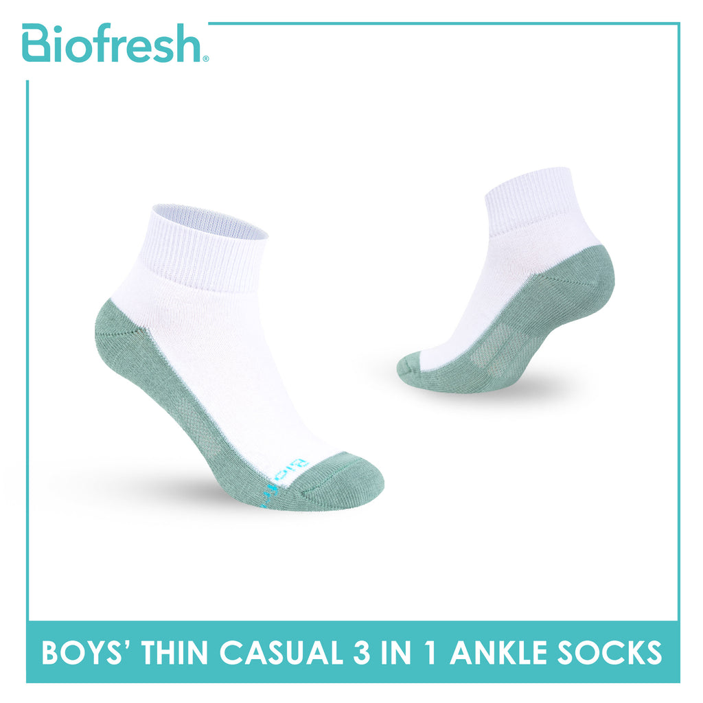 Biofresh Boys’ Antimicrobial Cotton Lite Thin Casual Ankle Socks 3 pairs in a pack RBCKG55