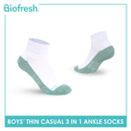 Biofresh Boys’ Antimicrobial Cotton Lite Thin Casual Ankle Socks 3 pairs in a pack RBCKG55
