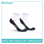 Biofresh Boys’ Antimicrobial Cotton Lite Thin Casual Ankle Socks 3 pairs in a pack RBCKG55