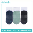 Biofresh Boys’ Antimicrobial Cotton Lite Thin Casual Ankle Socks 3 pairs in a pack RBCKG55
