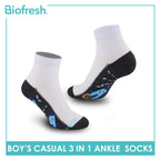 Biofresh Boys’ Antimicrobial Cotton Lite Thin Casual Ankle Socks 3 pairs in a pack RBCKG56