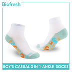 Biofresh Boys’ Antimicrobial Cotton Lite Thin Casual Ankle Socks 3 pairs in a pack RBCKG57