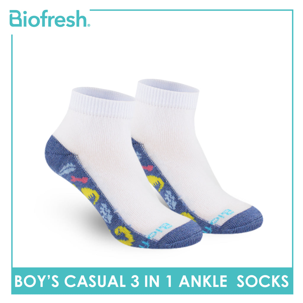 Biofresh Boys’ Antimicrobial Cotton Lite Thin Casual Ankle Socks 3 pairs in a pack RBCKG57