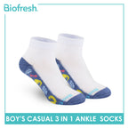 Biofresh Boys’ Antimicrobial Cotton Lite Thin Casual Ankle Socks 3 pairs in a pack RBCKG57
