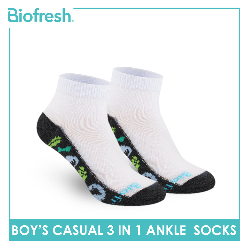 Biofresh Boys’ Antimicrobial Cotton Lite Thin Casual Ankle Socks 3 pairs in a pack RBCKG57