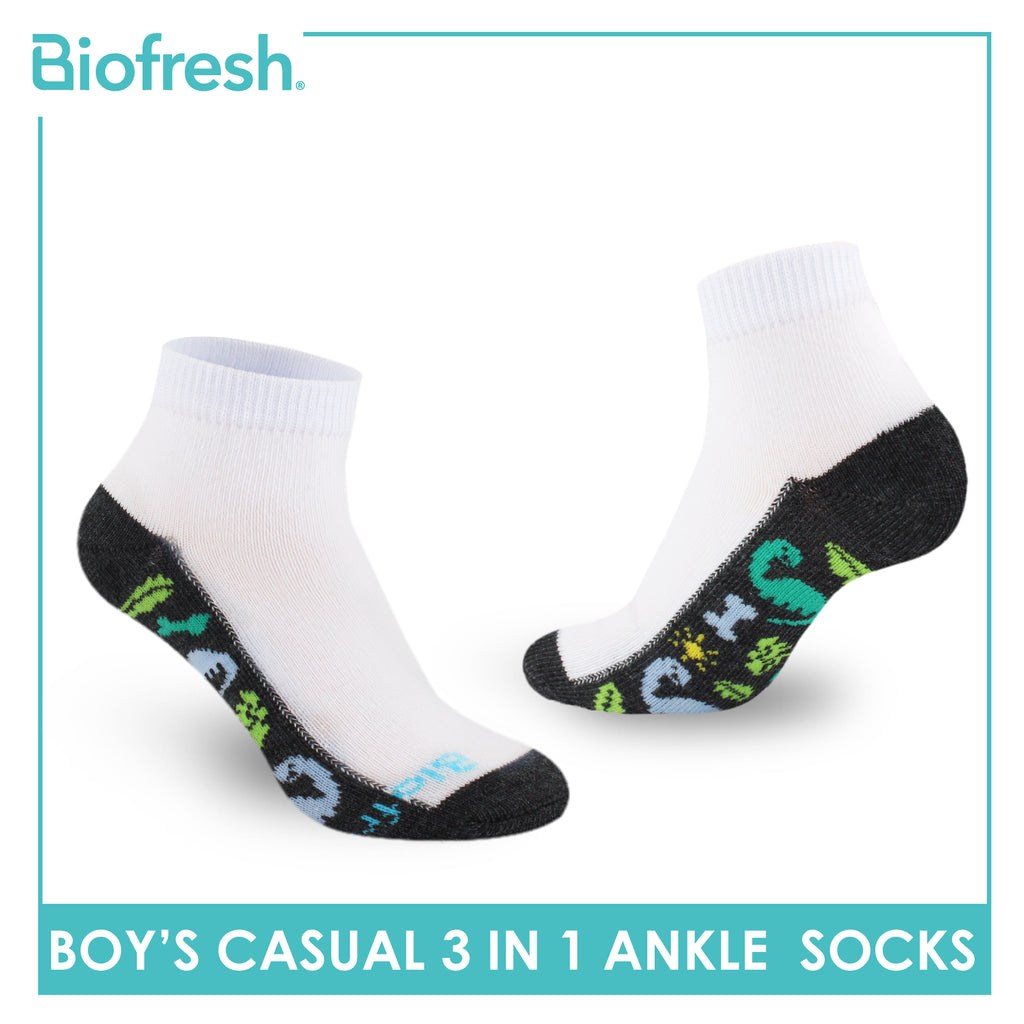 Biofresh Boys’ Antimicrobial Cotton Lite Thin Casual Ankle Socks 3 pairs in a pack RBCKG57