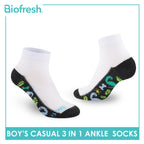 Biofresh Boys’ Antimicrobial Cotton Lite Thin Casual Ankle Socks 3 pairs in a pack RBCKG57