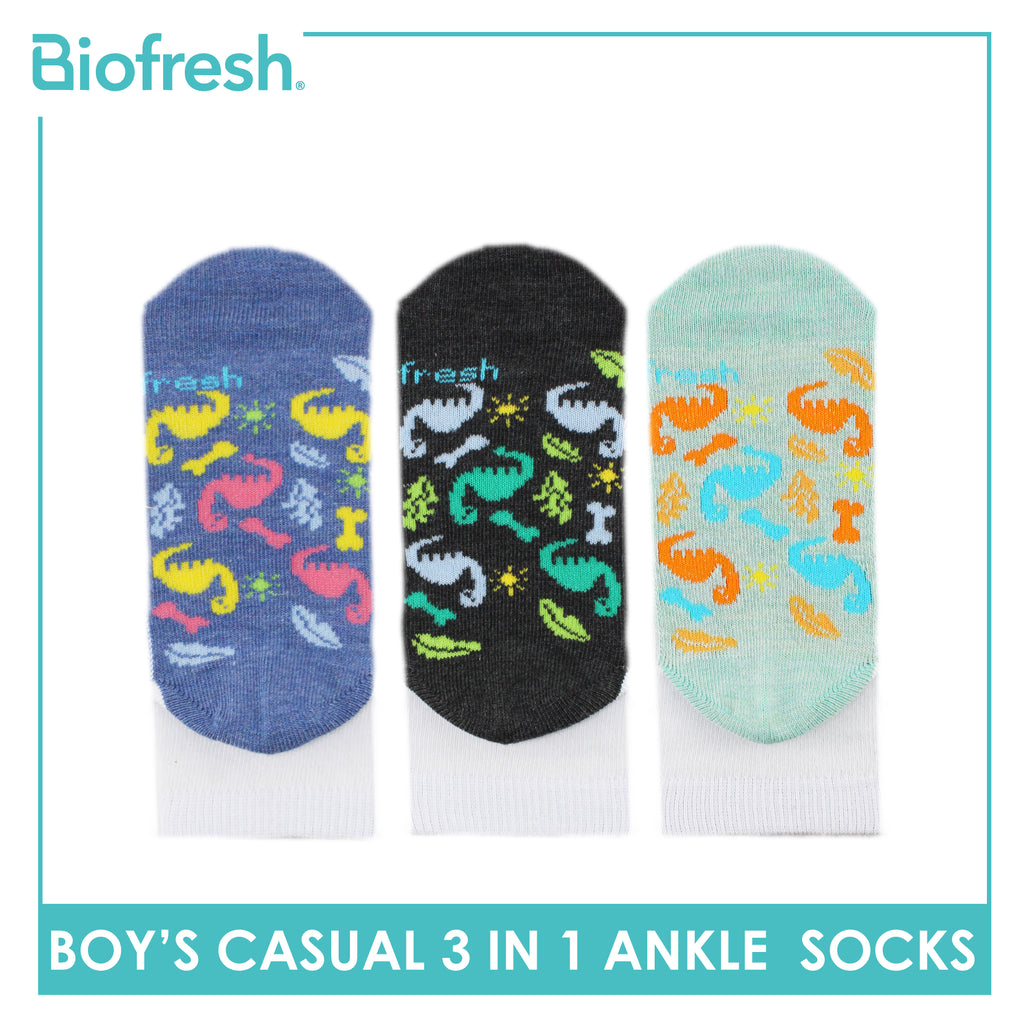 Biofresh Boys’ Antimicrobial Cotton Lite Thin Casual Ankle Socks 3 pairs in a pack RBCKG57