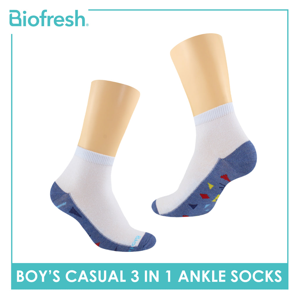 Biofresh Boys’ Antimicrobial Cotton Lite Thin Casual Ankle Socks 3 pairs in a pack RBCKG58