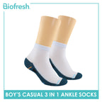 Biofresh Boys’ Antimicrobial Cotton Lite Thin Casual Ankle Socks 3 pairs in a pack RBCKG58