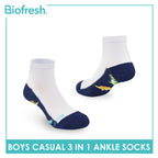 Biofresh Boys’ Antimicrobial Cotton Lite Casual Ankle Socks 3 pairs in 1 pack RBCKG61