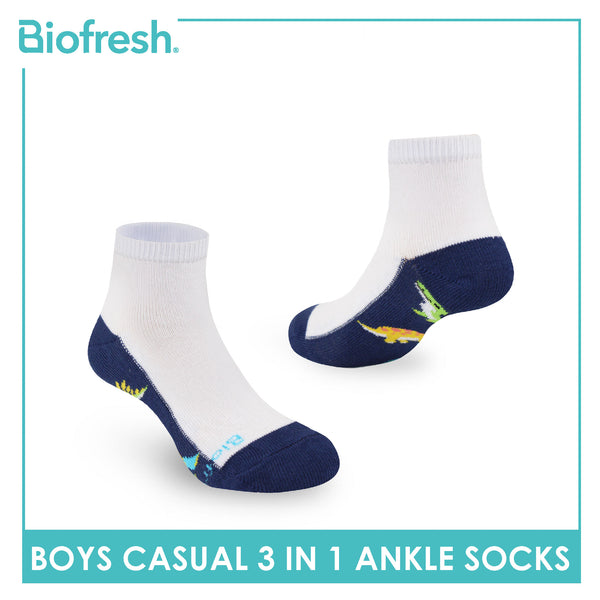 Biofresh Boys’ Antimicrobial Cotton Lite Casual Ankle Socks 3 pairs in 1 pack RBCKG61