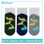 Biofresh Boys’ Antimicrobial Cotton Lite Casual Ankle Socks 3 pairs in 1 pack RBCKG61