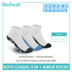 Biofresh Boys’ Antimicrobial Cotton Lite Casual Ankle Socks 3 pairs in 1 pack RBCKG62