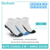Biofresh Boys’ Antimicrobial Cotton Lite Casual Ankle Socks 3 pairs in 1 pack RBCKG62