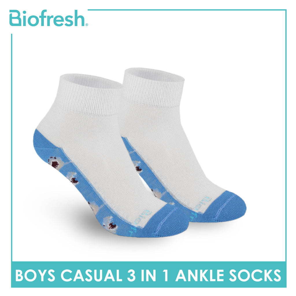 Biofresh Boys’ Antimicrobial Cotton Lite Casual Ankle Socks 3 pairs in 1 pack RBCKG62