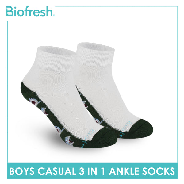 Biofresh Boys’ Antimicrobial Cotton Lite Casual Ankle Socks 3 pairs in 1 pack RBCKG62