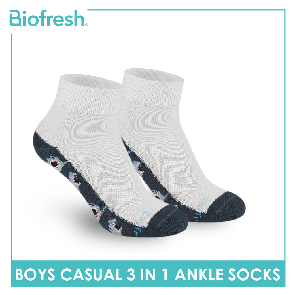 Biofresh Boys’ Antimicrobial Cotton Lite Casual Ankle Socks 3 pairs in 1 pack RBCKG62