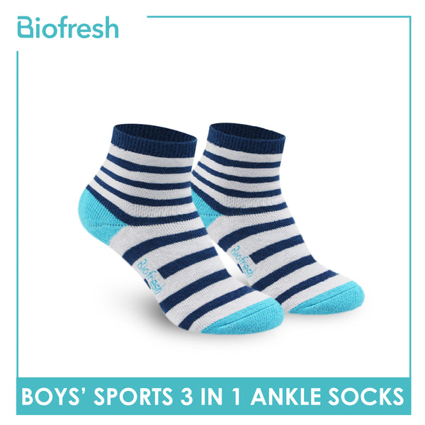 Biofresh Boys’ Antimicrobial Cotton Thick Sports Ankle Socks 3 pairs in a pack RBSG3202