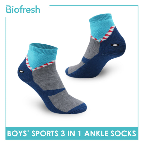Biofresh Boys’ Antimicrobial Cotton Thick Sports Ankle Socks 3 pairs in a pack RBSG3202