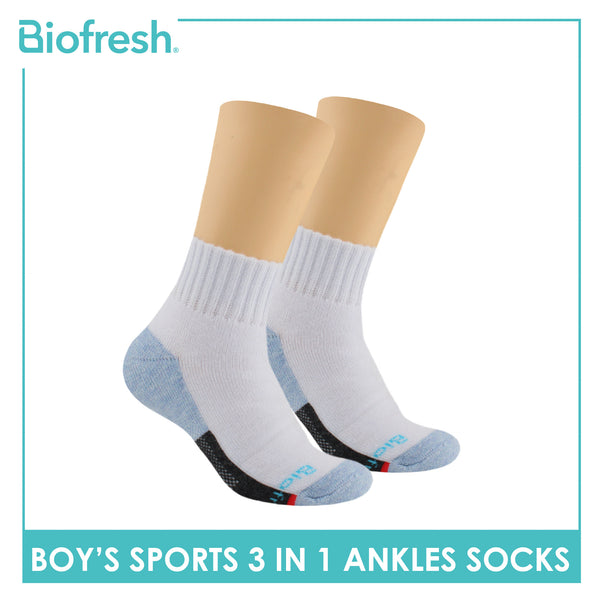 Biofresh Boys' Antimicrobial Cotton Ankle Thick Sports Socks 3 pairs in a pack RBSKG39
