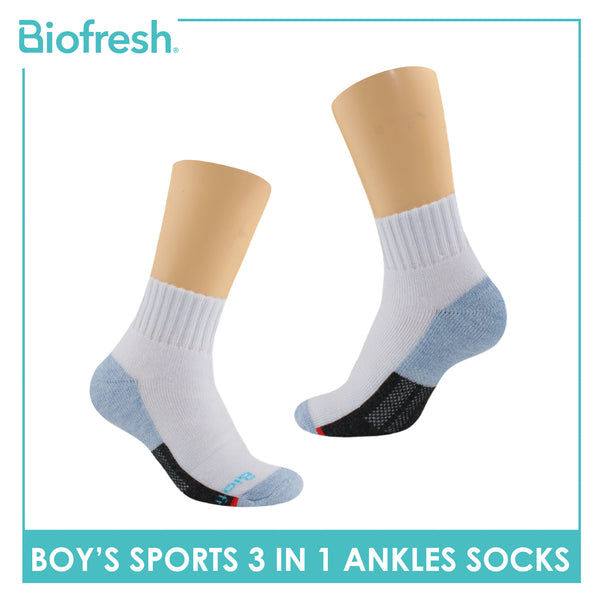 Biofresh Boys' Antimicrobial Cotton Ankle Thick Sports Socks 3 pairs in a pack RBSKG39