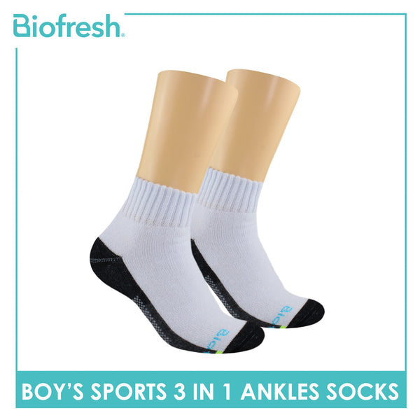 Biofresh Boys' Antimicrobial Cotton Ankle Thick Sports Socks 3 pairs in a pack RBSKG39