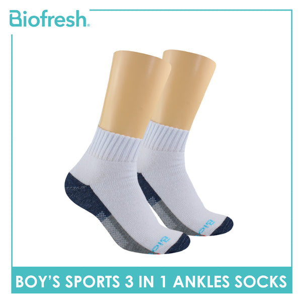 Biofresh Boys' Antimicrobial Cotton Ankle Thick Sports Socks 3 pairs in a pack RBSKG39