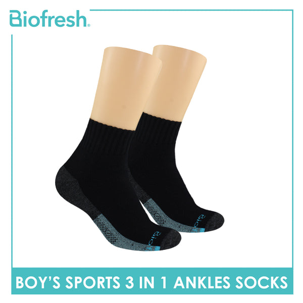 Biofresh Boys' Antimicrobial Cotton Ankle Thick Sports Socks 3 pairs in a pack RBSKG39