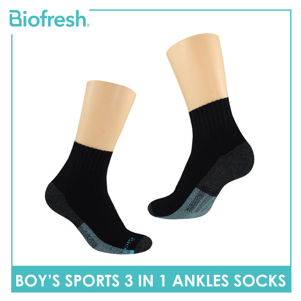 Biofresh Boys' Antimicrobial Cotton Ankle Thick Sports Socks 3 pairs in a pack RBSKG39