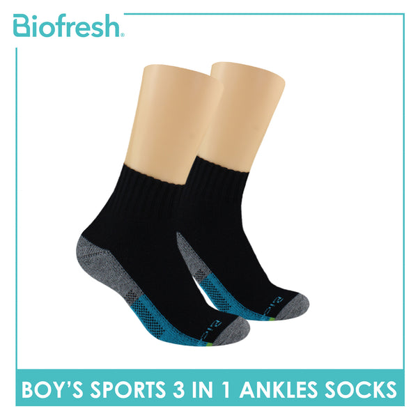 Biofresh Boys' Antimicrobial Cotton Ankle Thick Sports Socks 3 pairs in a pack RBSKG39