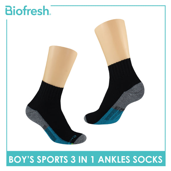 Biofresh Boys' Antimicrobial Cotton Ankle Thick Sports Socks 3 pairs in a pack RBSKG39