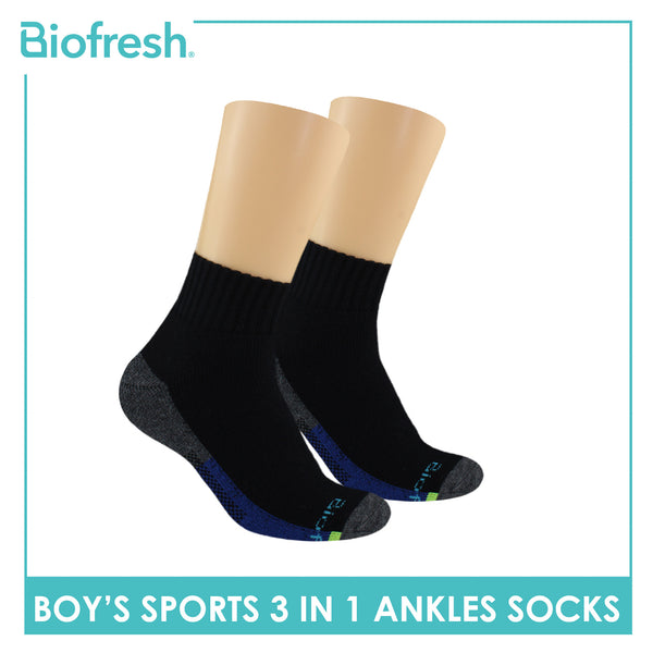 Biofresh Boys' Antimicrobial Cotton Ankle Thick Sports Socks 3 pairs in a pack RBSKG39