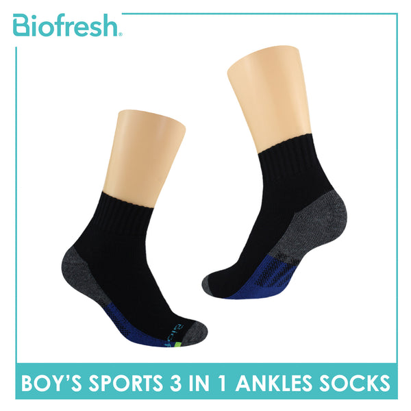 Biofresh Boys' Antimicrobial Cotton Ankle Thick Sports Socks 3 pairs in a pack RBSKG39