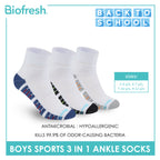 Biofresh Boys’ Antimicrobial Cotton Sports Ankle Socks 3 pairs in 1 pack RBSKG42