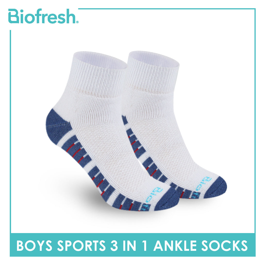 Biofresh Boys’ Antimicrobial Cotton Sports Ankle Socks 3 pairs in 1 pack RBSKG42