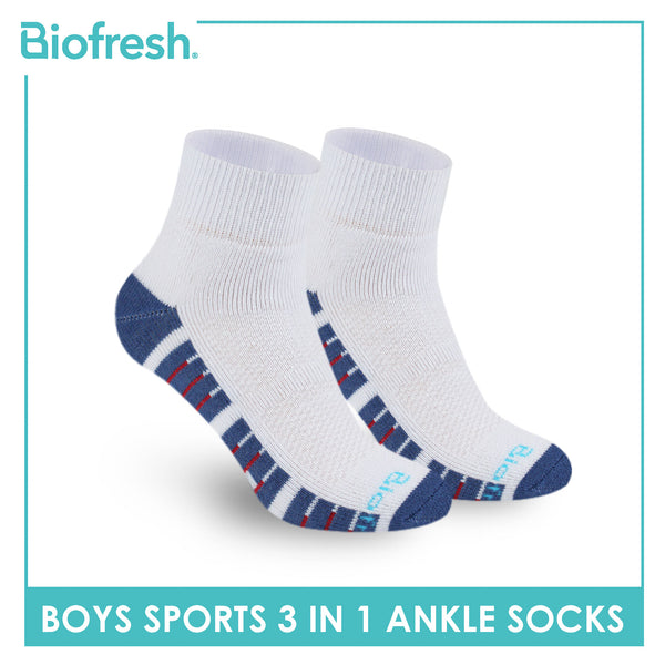Biofresh Boys’ Antimicrobial Cotton Sports Ankle Socks 3 pairs in 1 pack RBSKG42