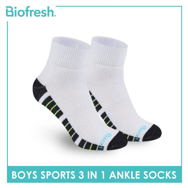 Biofresh Boys’ Antimicrobial Cotton Sports Ankle Socks 3 pairs in 1 pack RBSKG42